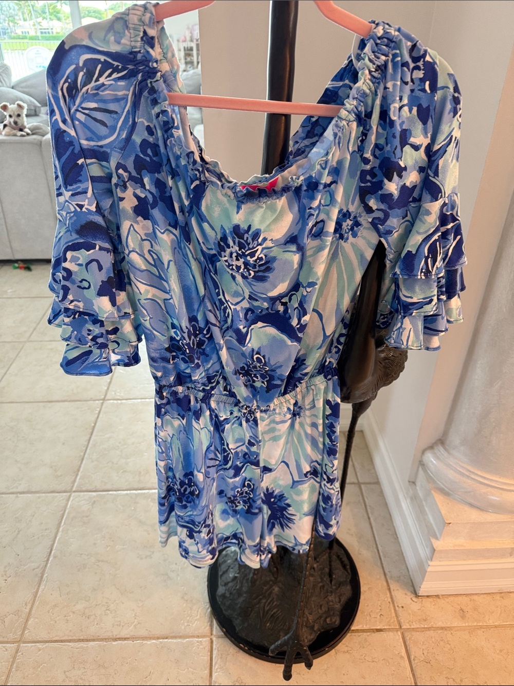 Lilly Pulitzer Blue Multi Floral Off-Shoulder Dress